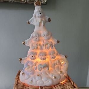 Vintage Giftco Christmas Tree Angel Choir Light Up Display Bisque Porcelain